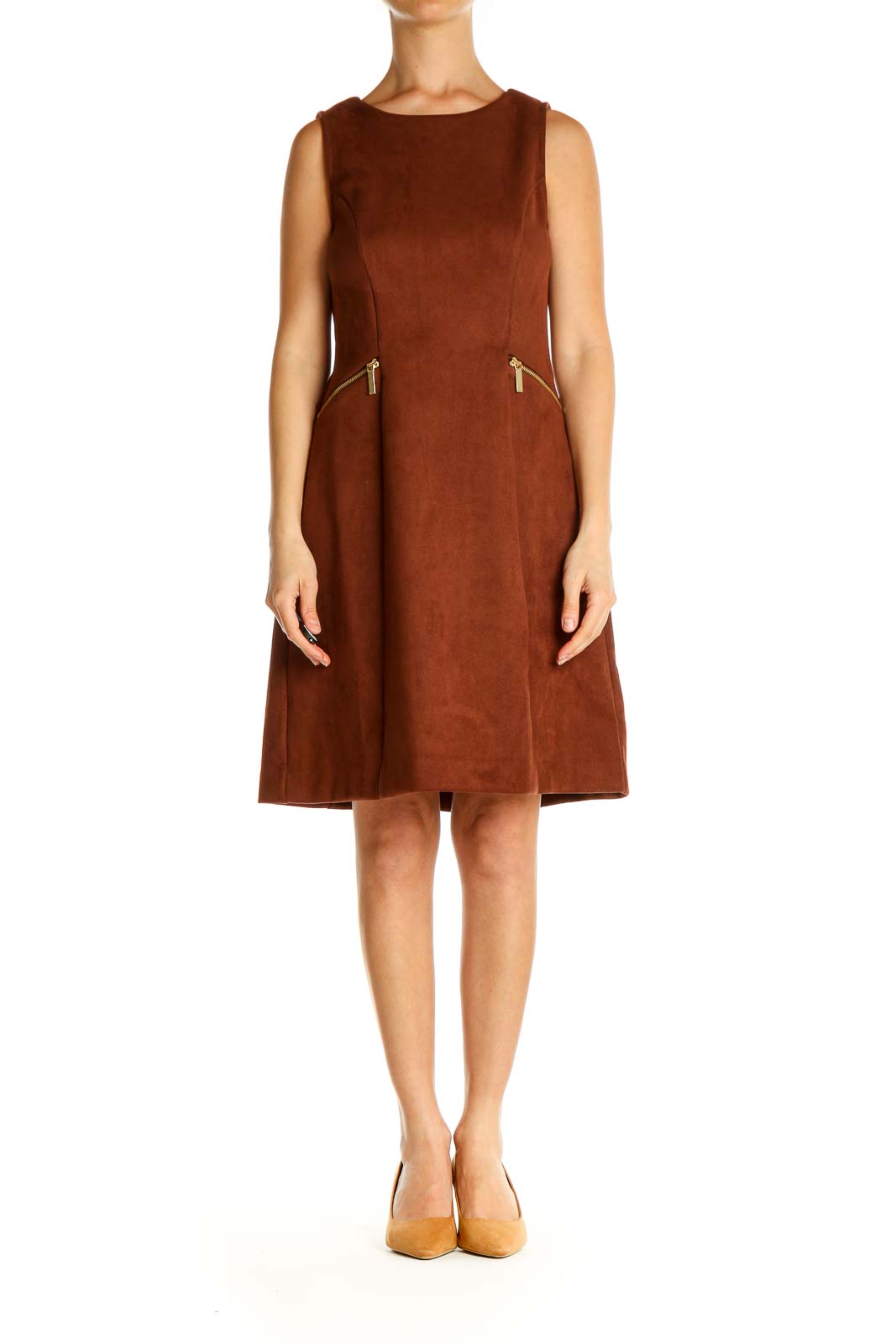 Brown Solid Classic A-Line Dress