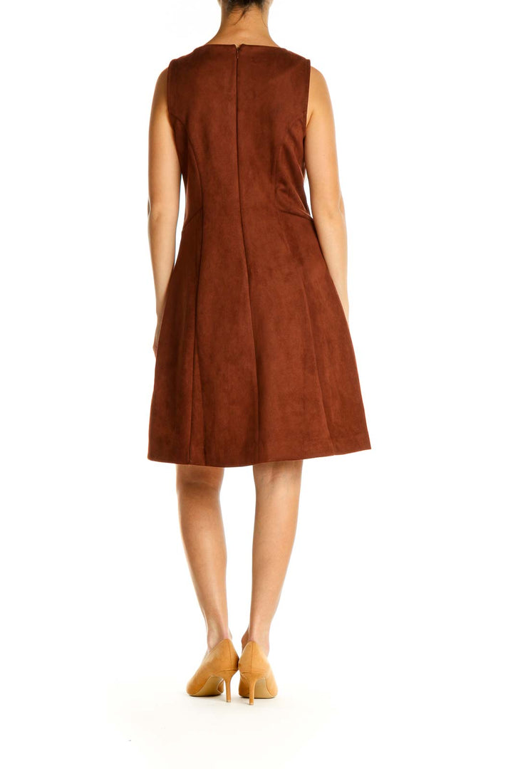 Brown Solid Classic A-Line Dress