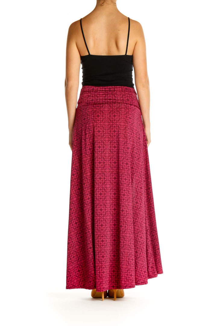 Pink Printed Retro Flared Skirt