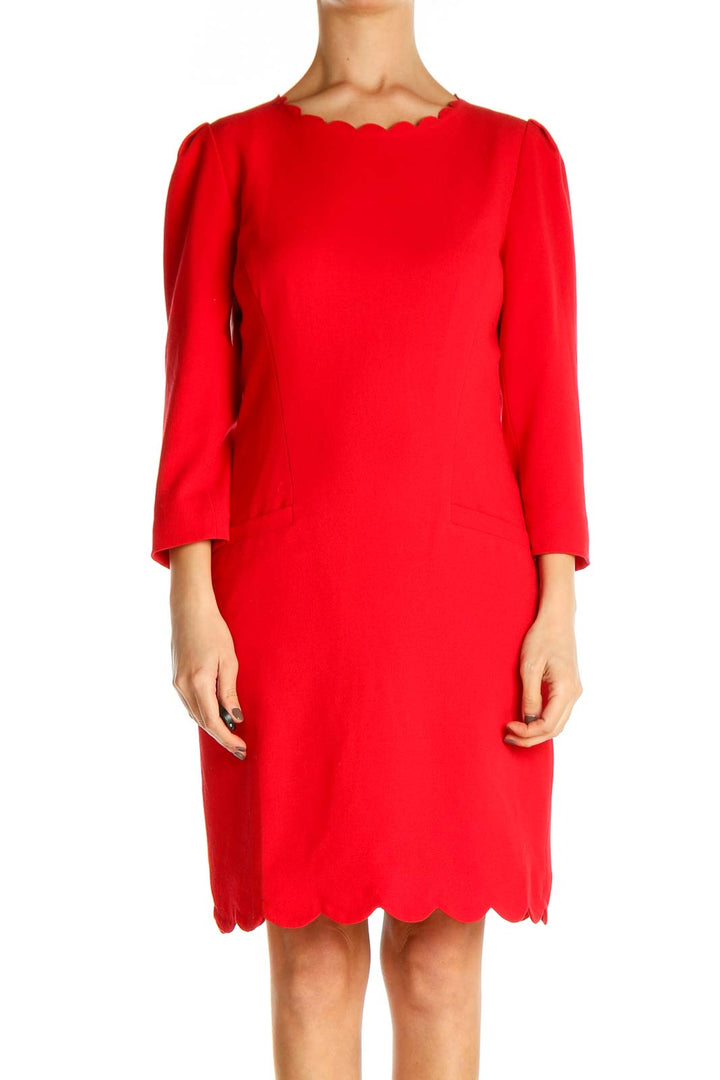 Red Solid Day Shift Dress