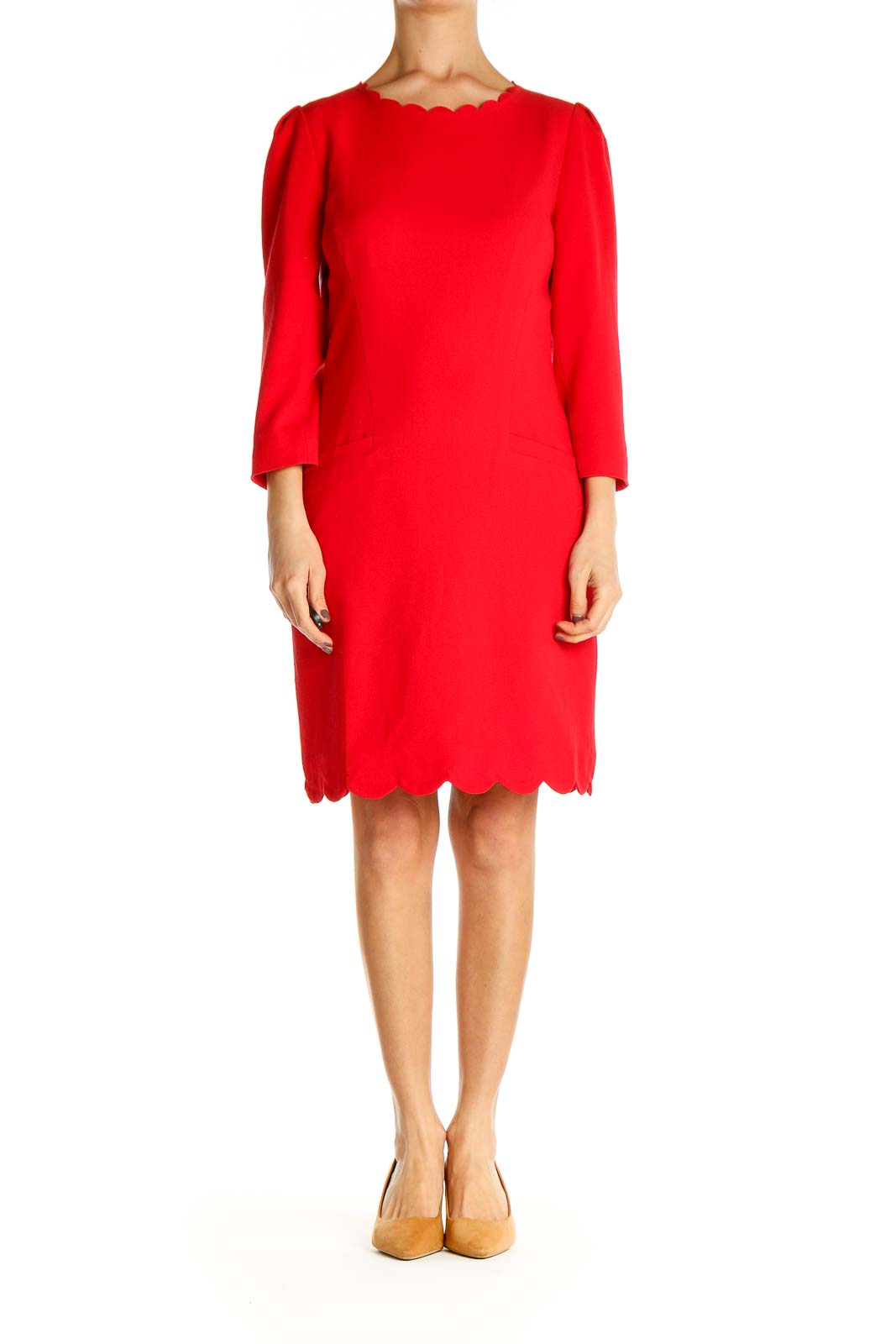 Red Solid Day Shift Dress