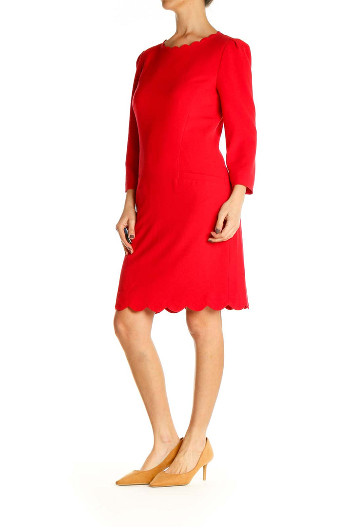 Red Solid Day Shift Dress