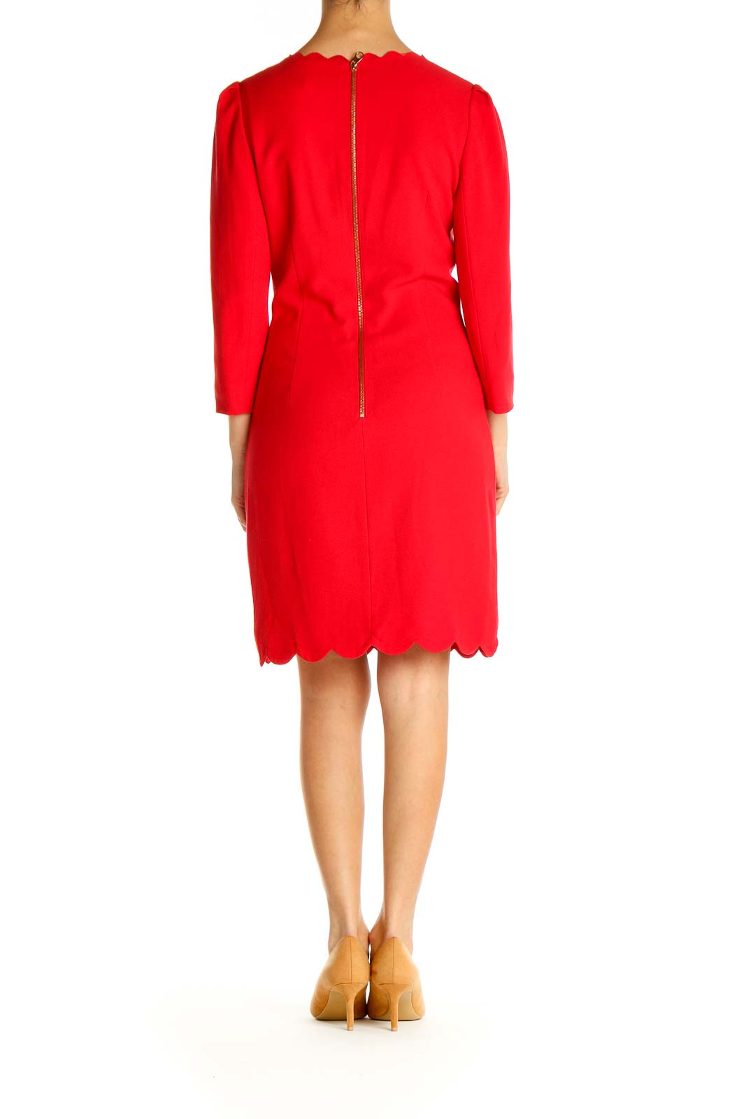 Red Solid Day Shift Dress