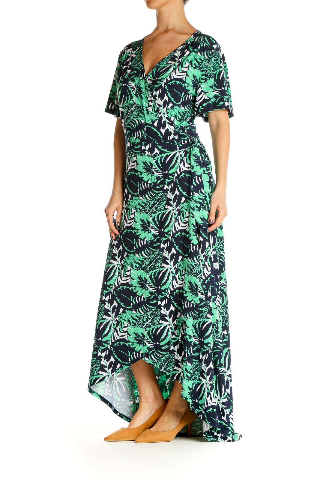 Green Floral Print Fit & Flare Dress