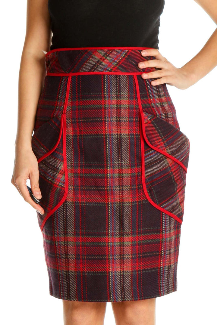 Red Checkered Classic Pencil Skirt