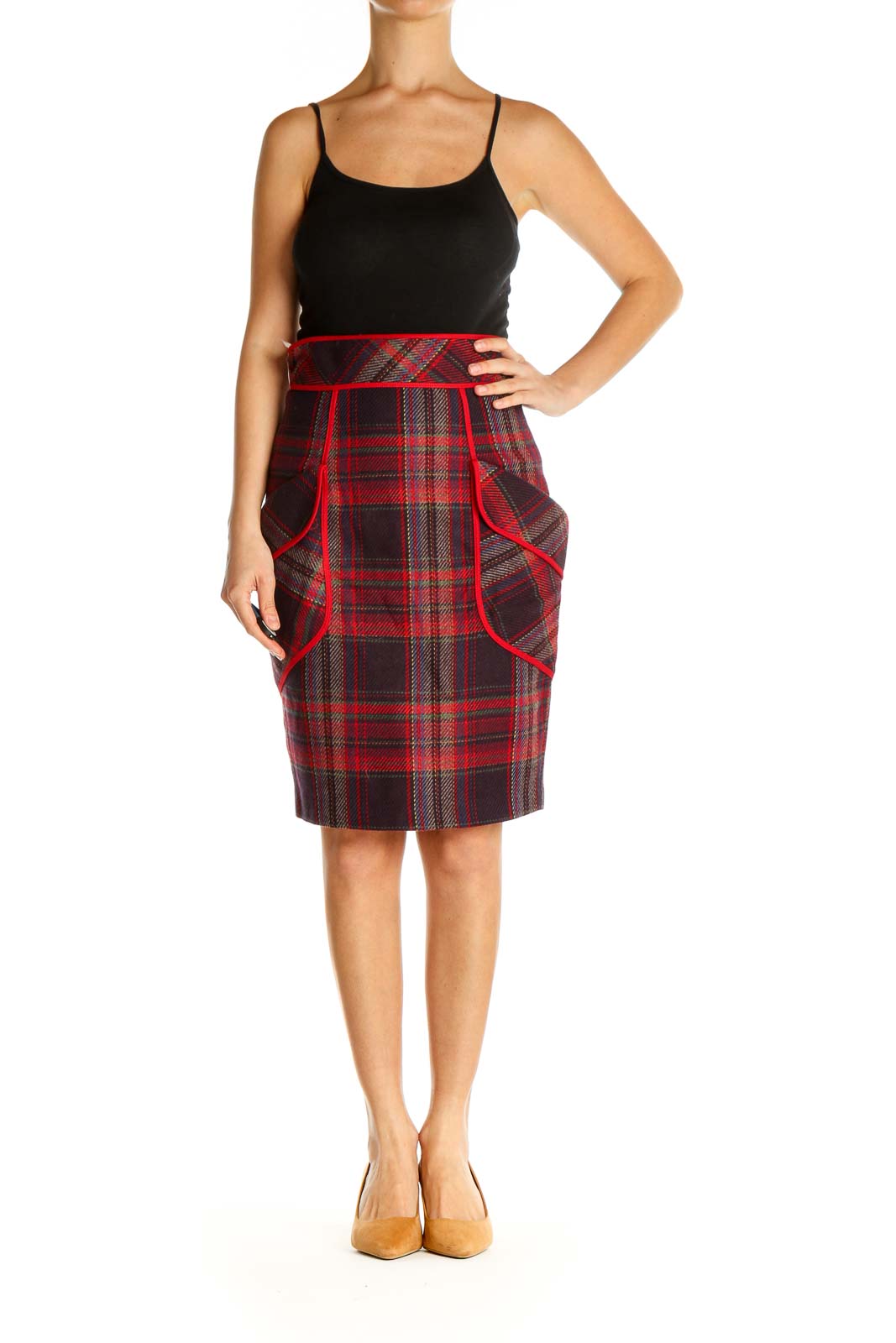 Red Checkered Classic Pencil Skirt