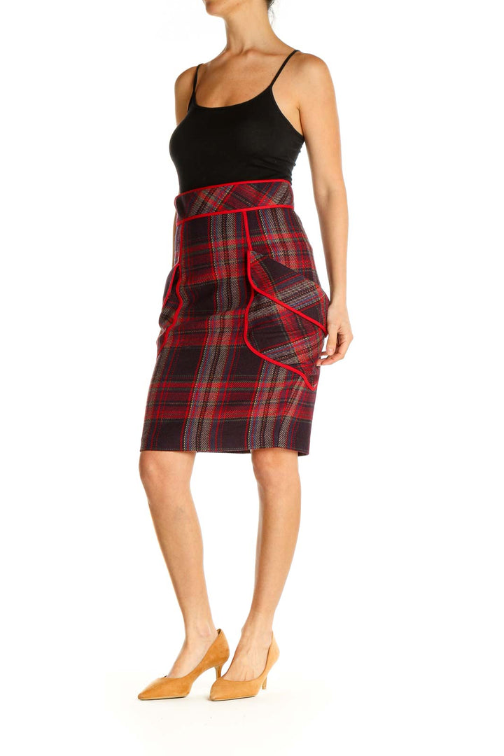 Red Checkered Classic Pencil Skirt