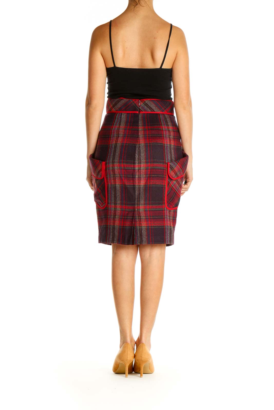 Red Checkered Classic Pencil Skirt