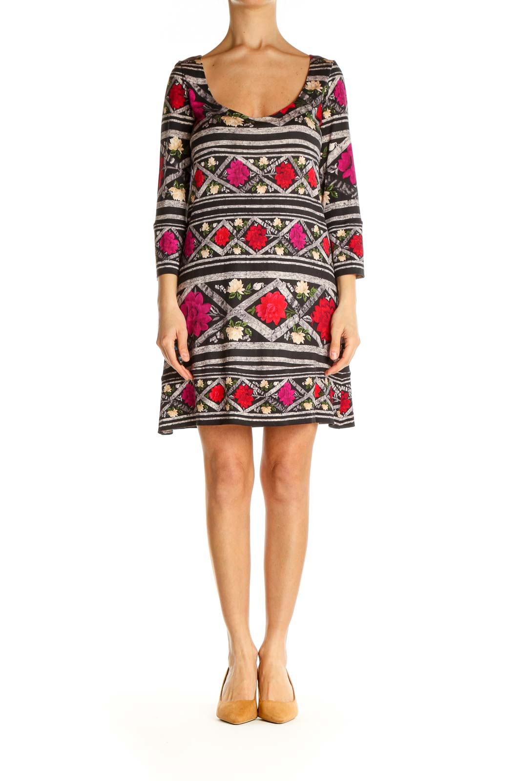 Brown Aztec Print Day Shift Dress