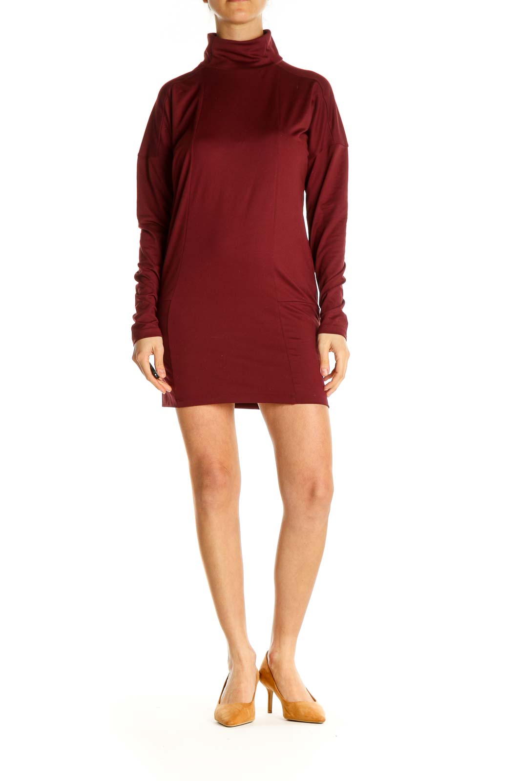 Red Solid Day Sheath Dress