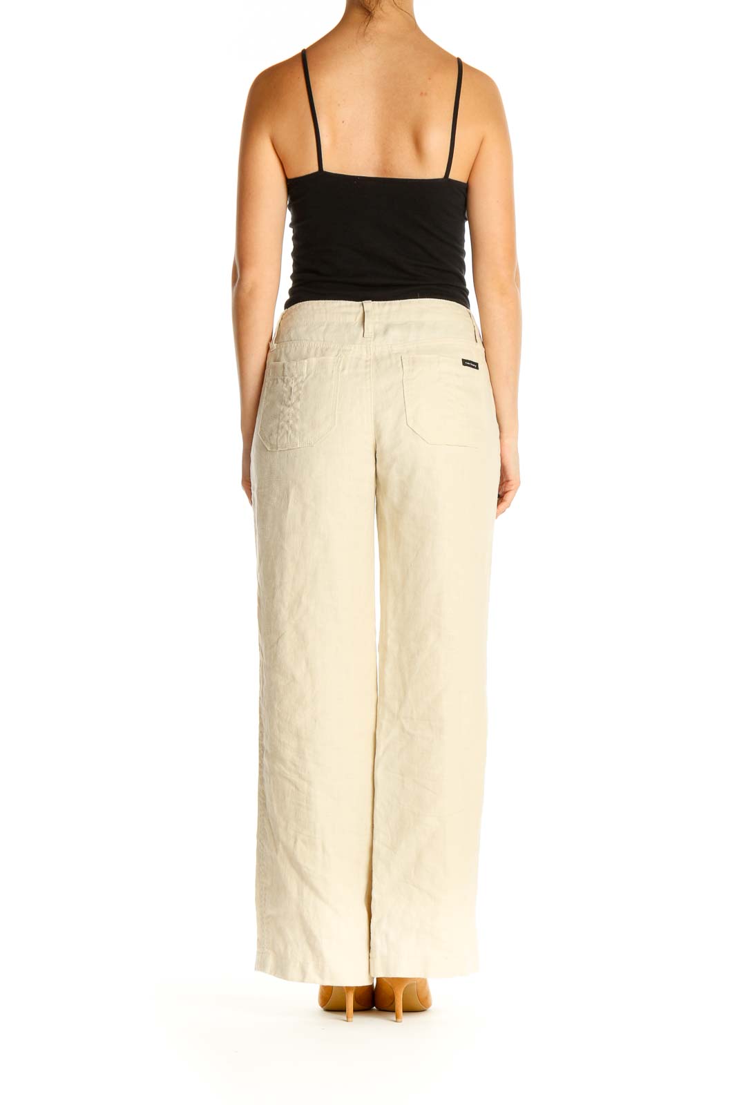 Beige Textured Casual Trousers