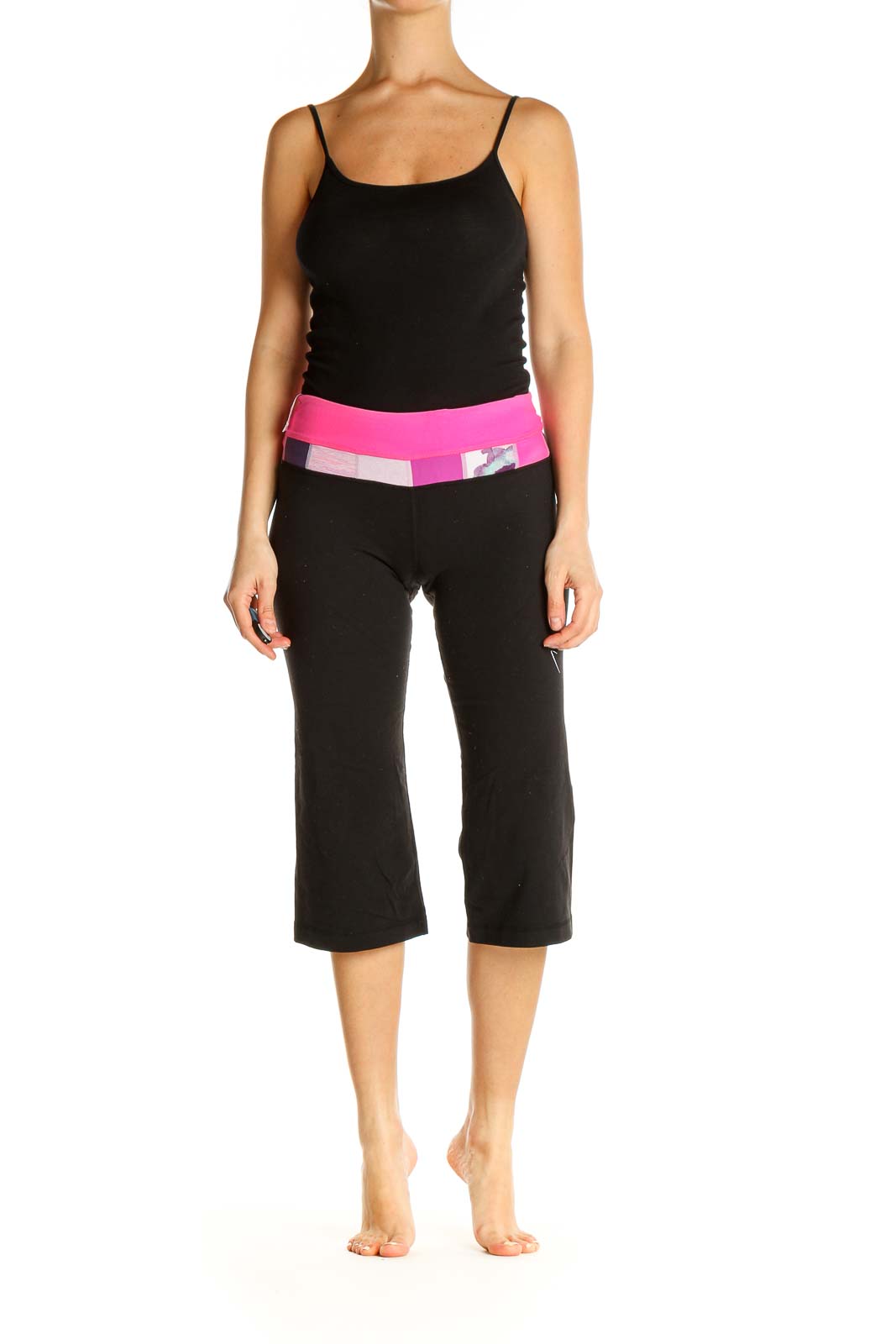 Black Colorblock Activewear Capri Pants