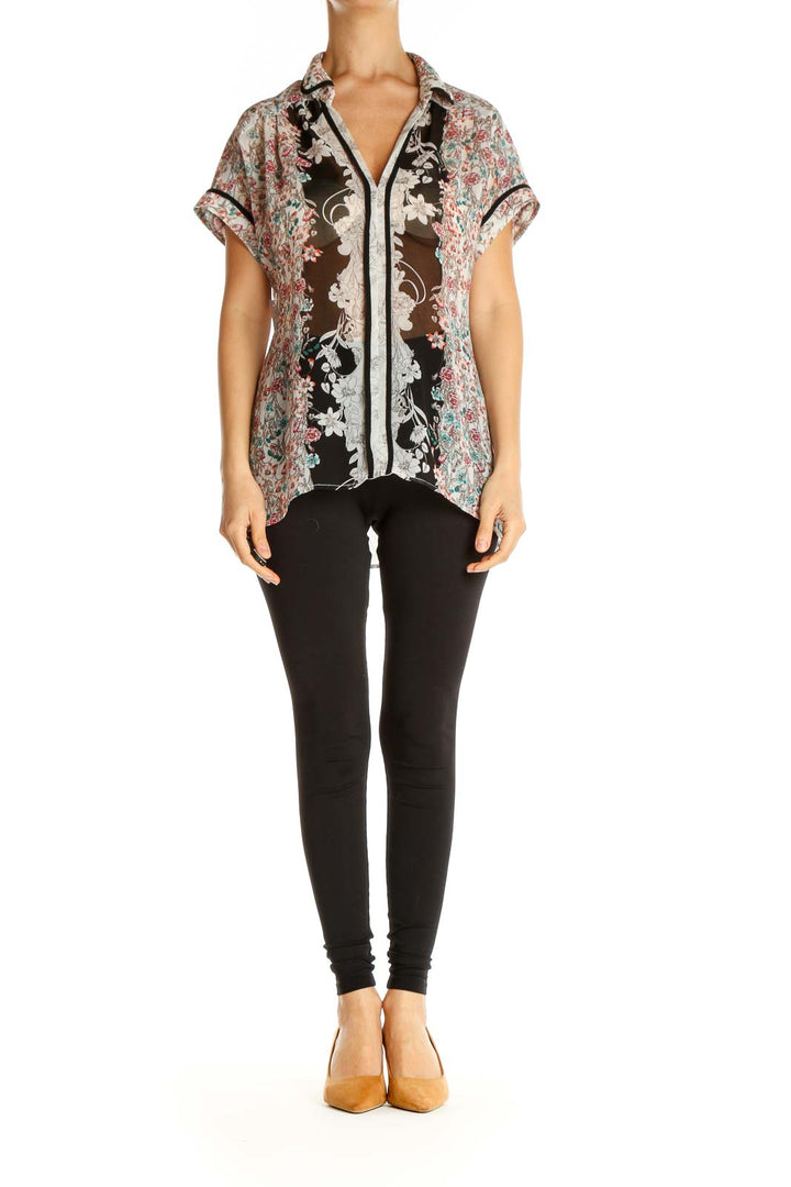 Brown Floral Print Bohemian Shirt