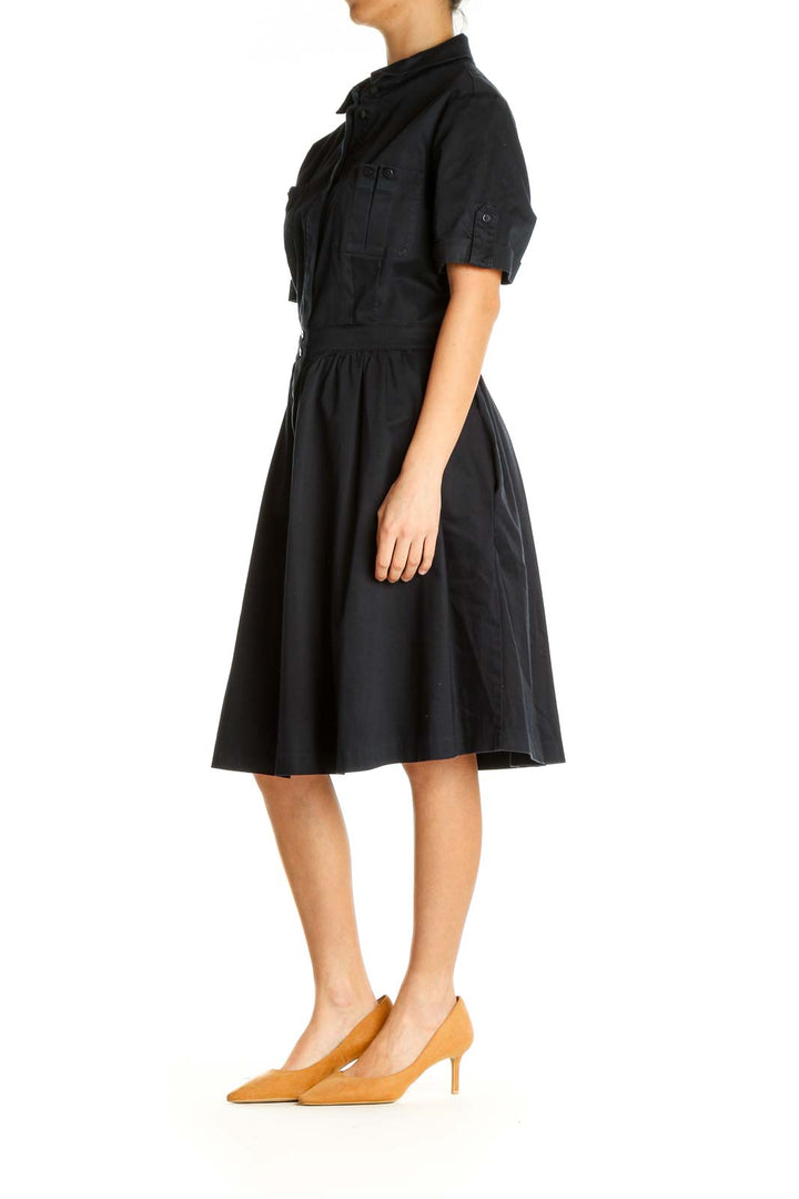 Black Solid Classic Fit & Flare Dress