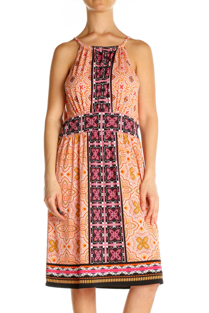 Beige Printed Bohemian Fit & Flare Dress