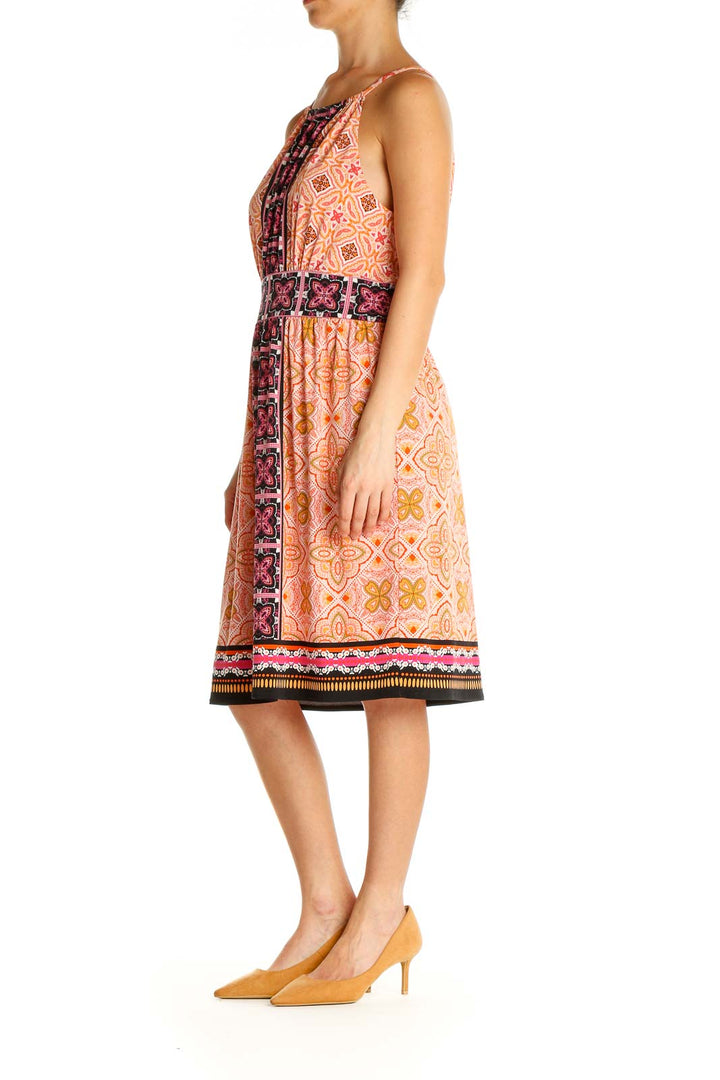 Beige Printed Bohemian Fit & Flare Dress