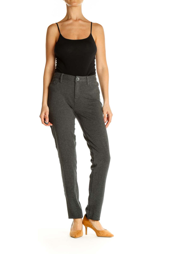 Gray Textured Casual Trousers