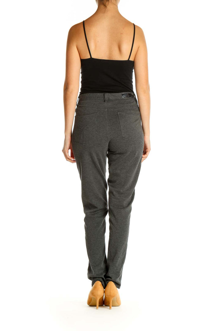 Gray Textured Casual Trousers