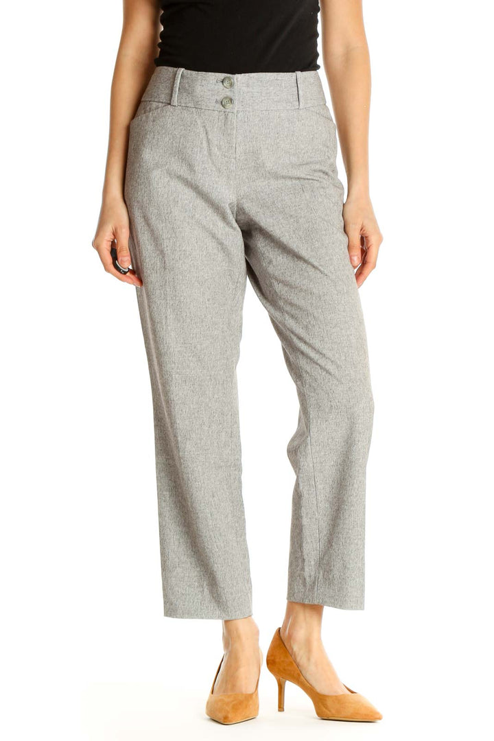 Gray Textured Casual Trousers