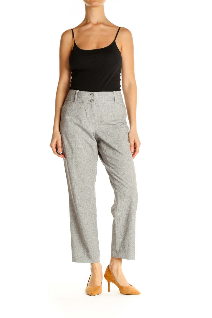 Gray Textured Casual Trousers