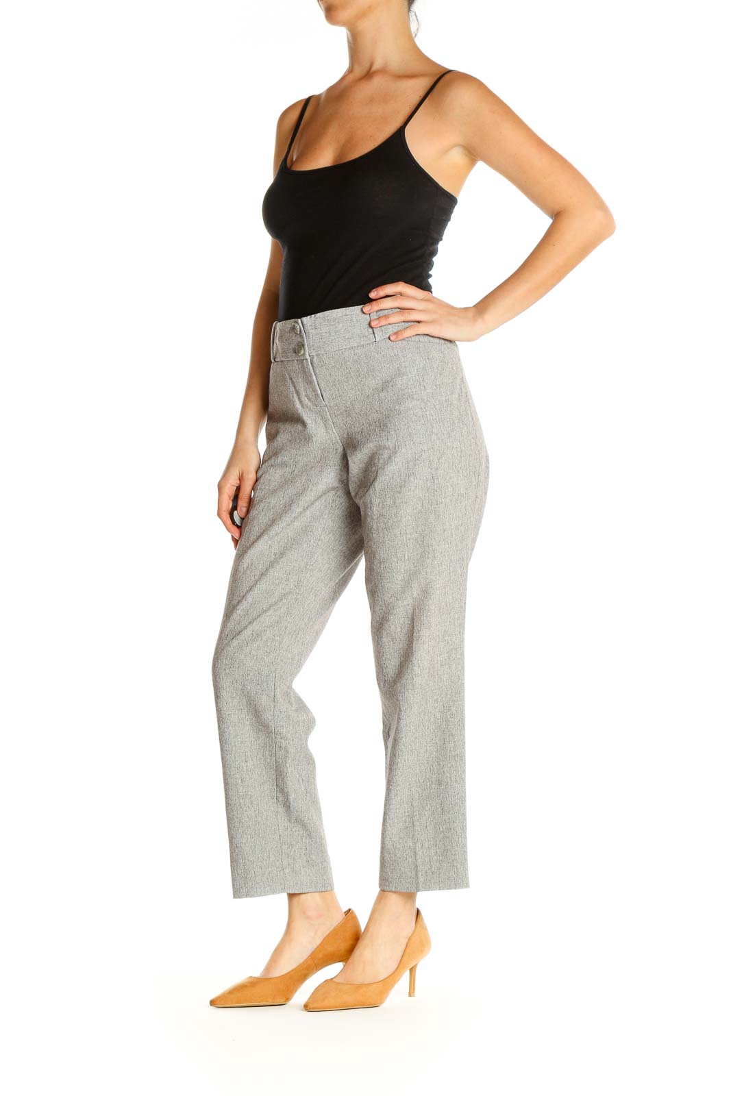 Gray Textured Casual Trousers