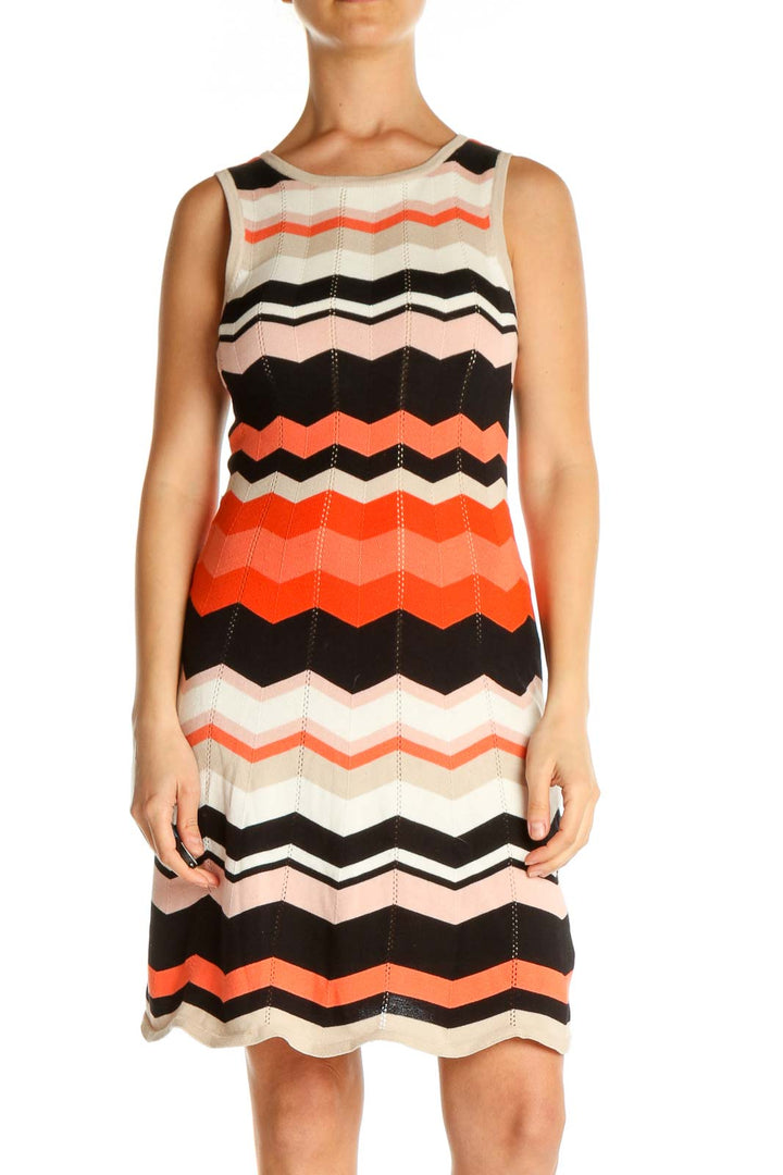 Orange Chevron Cocktail Sheath Dress