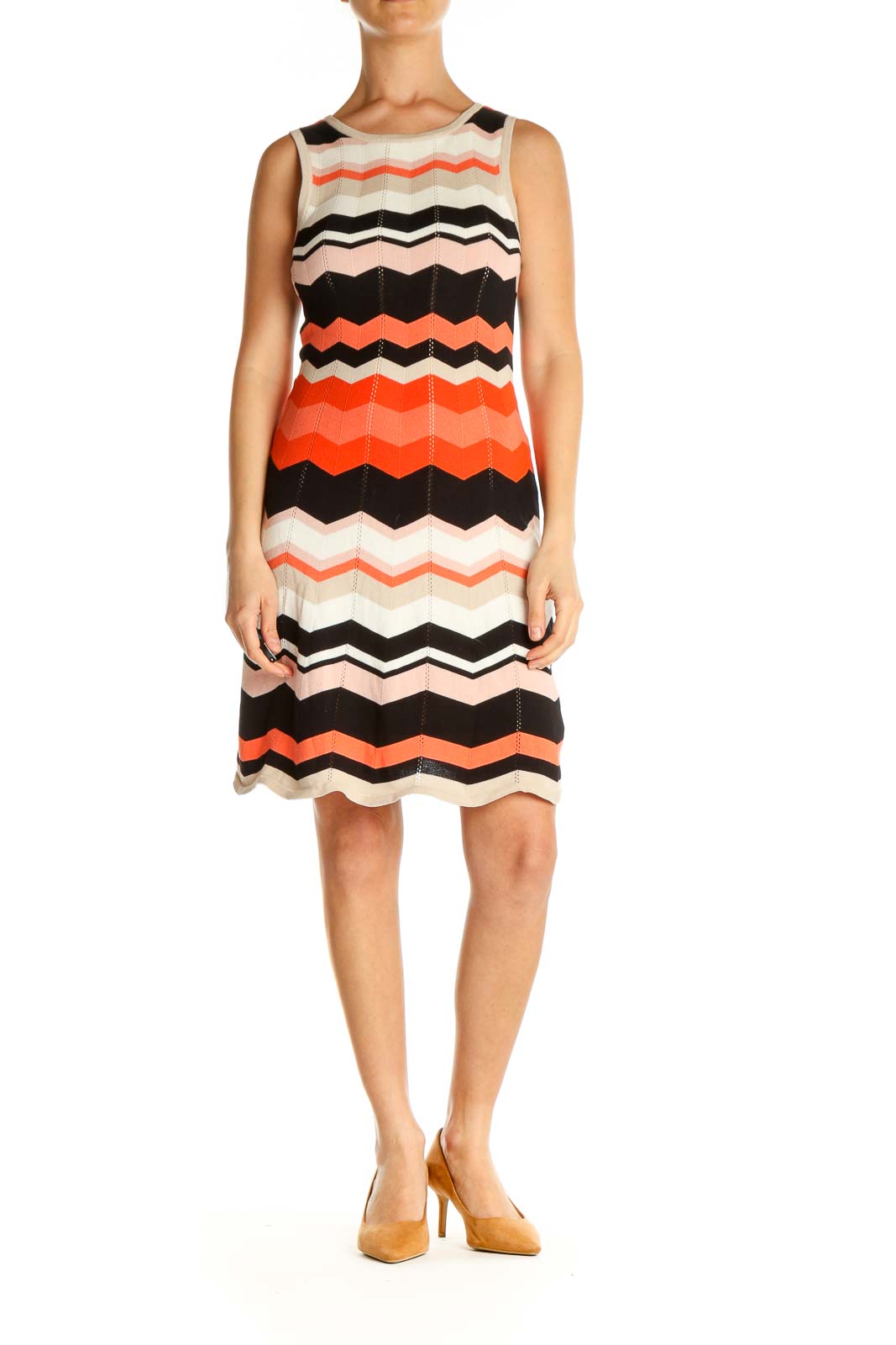 Orange Chevron Cocktail Sheath Dress