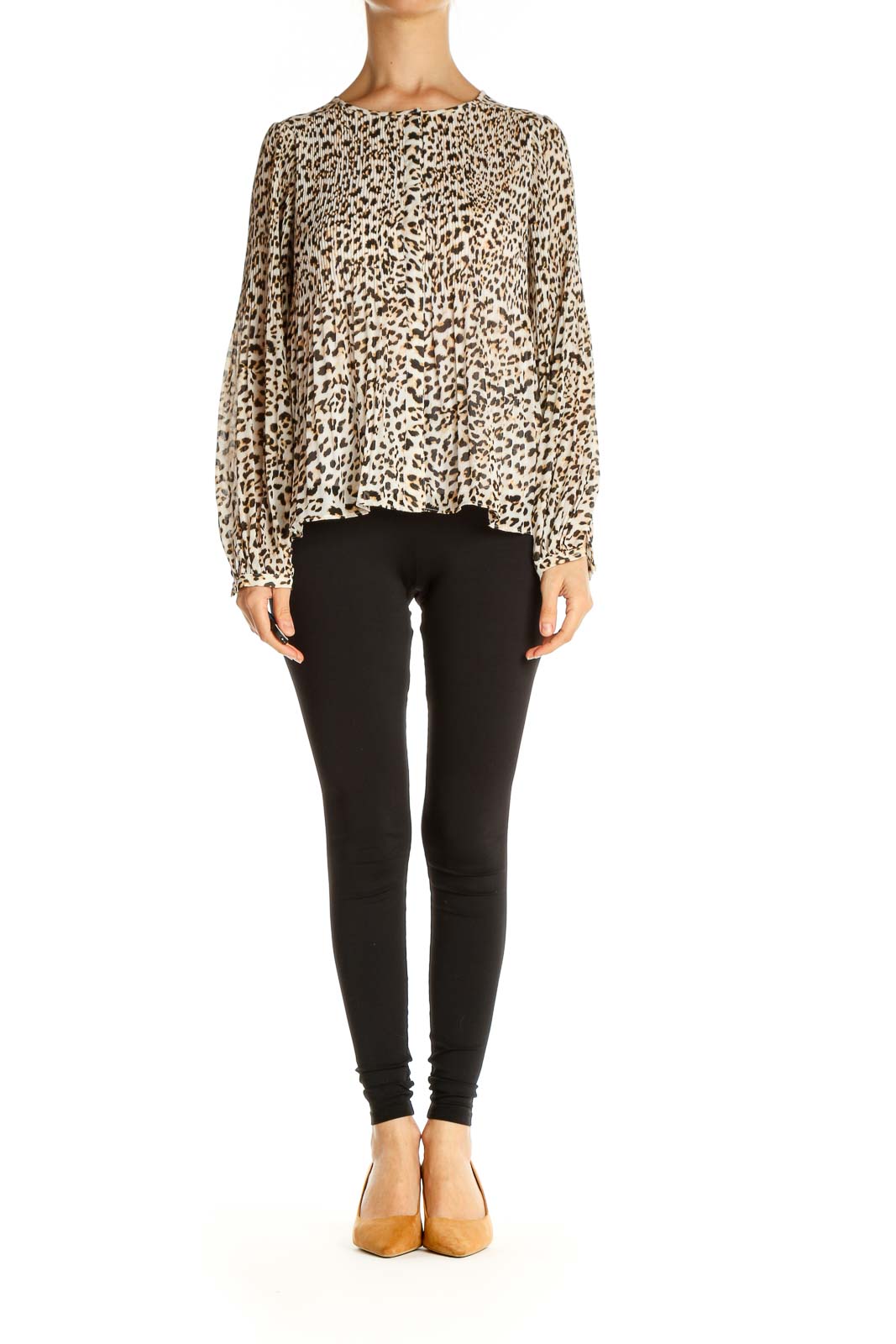 Beige Animal Print All Day Wear Blouse