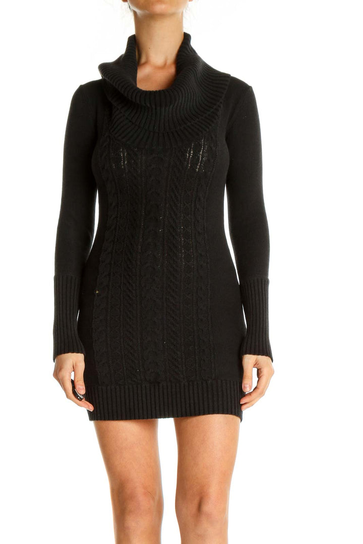 Black Textured Day Sheath Dress