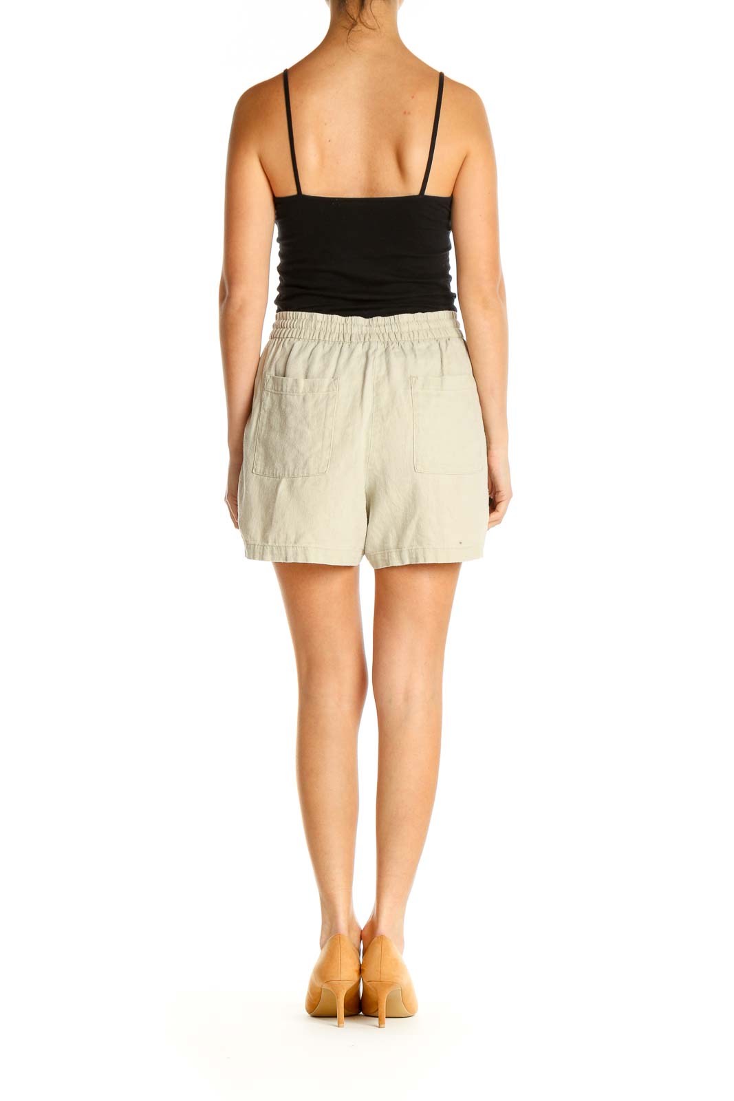 Beige Solid Casual Shorts