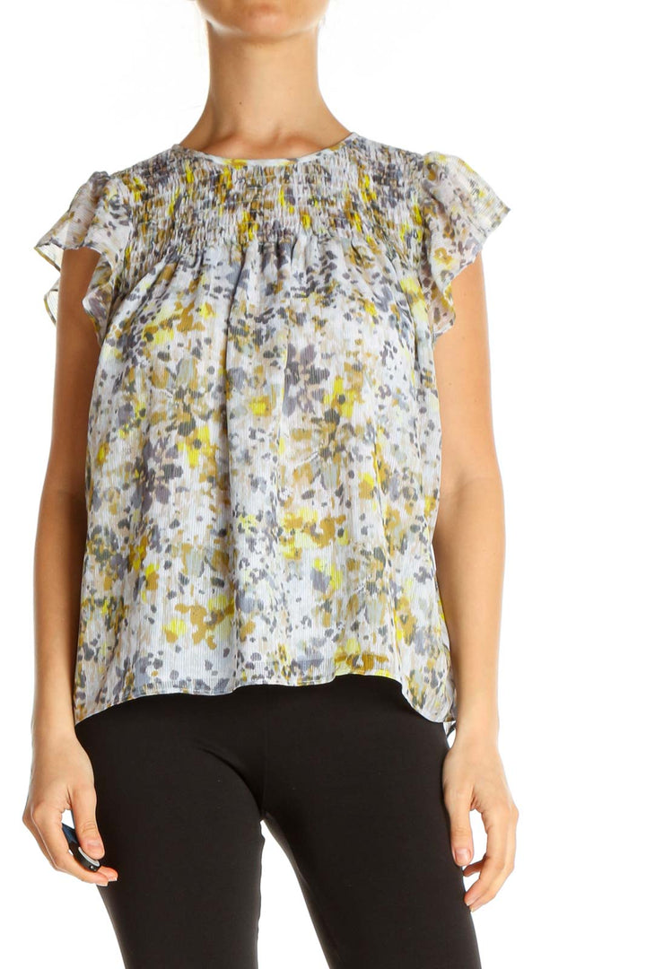 Gray Floral Print All Day Wear Blouse