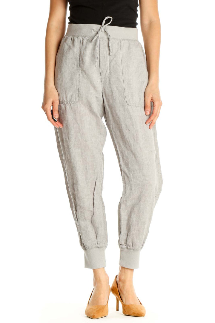 Gray Textured Casual Trousers