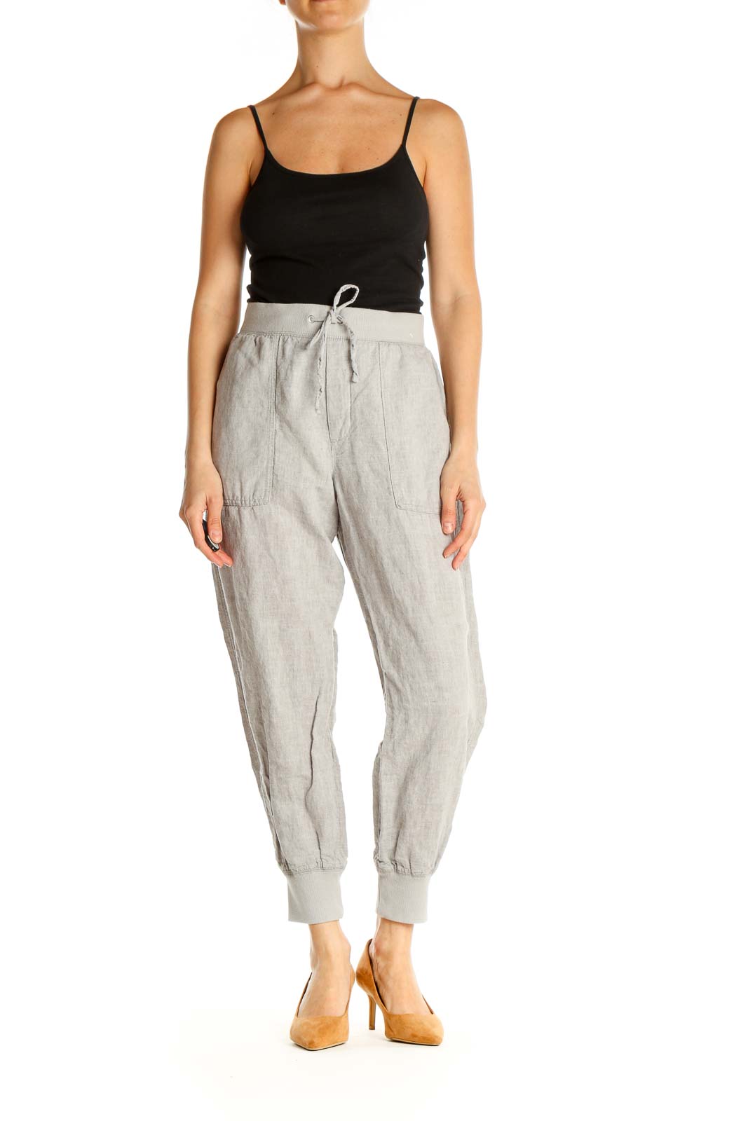 Gray Textured Casual Trousers