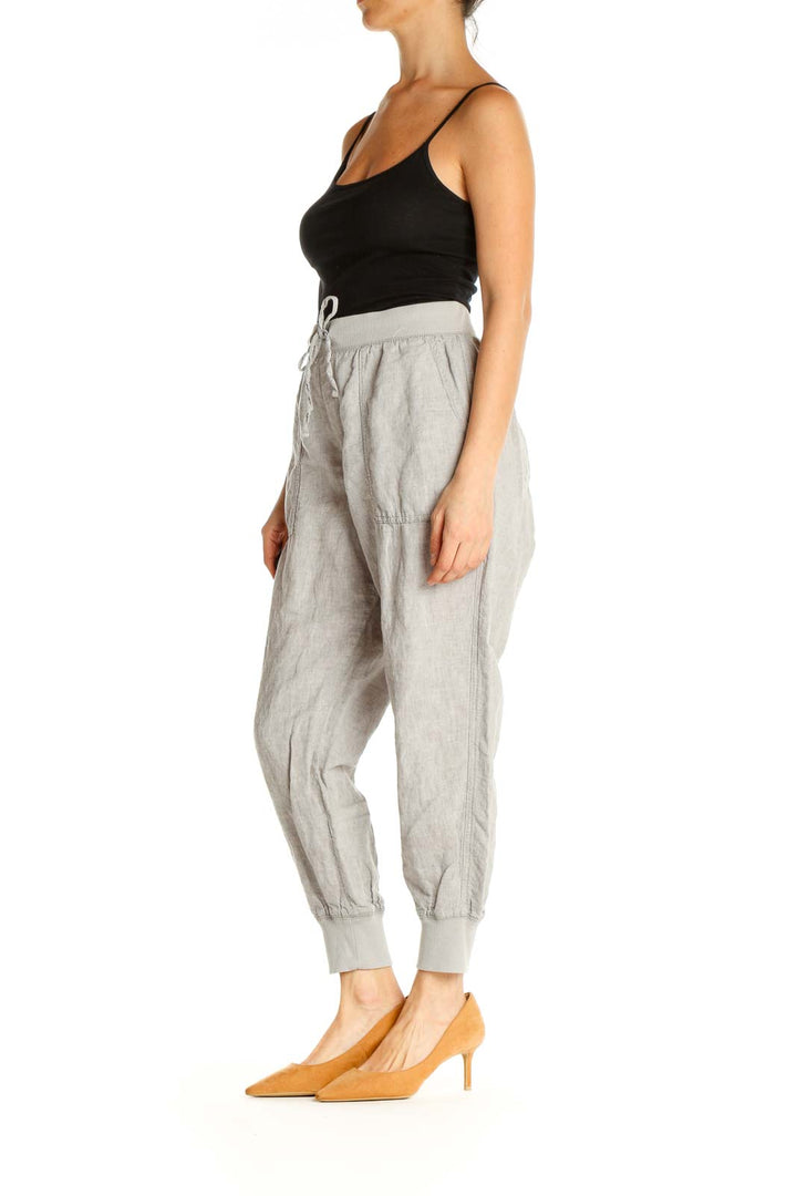 Gray Textured Casual Trousers