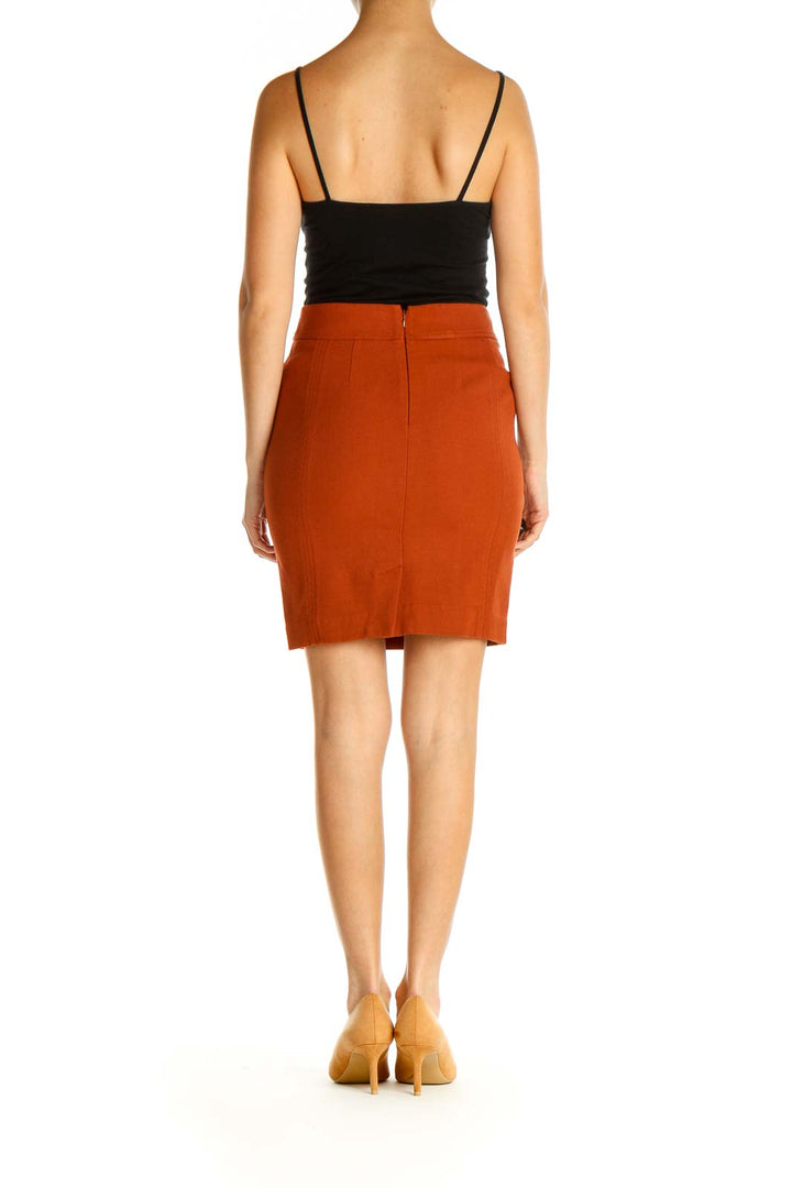 Orange Solid Brunch Pencil Skirt