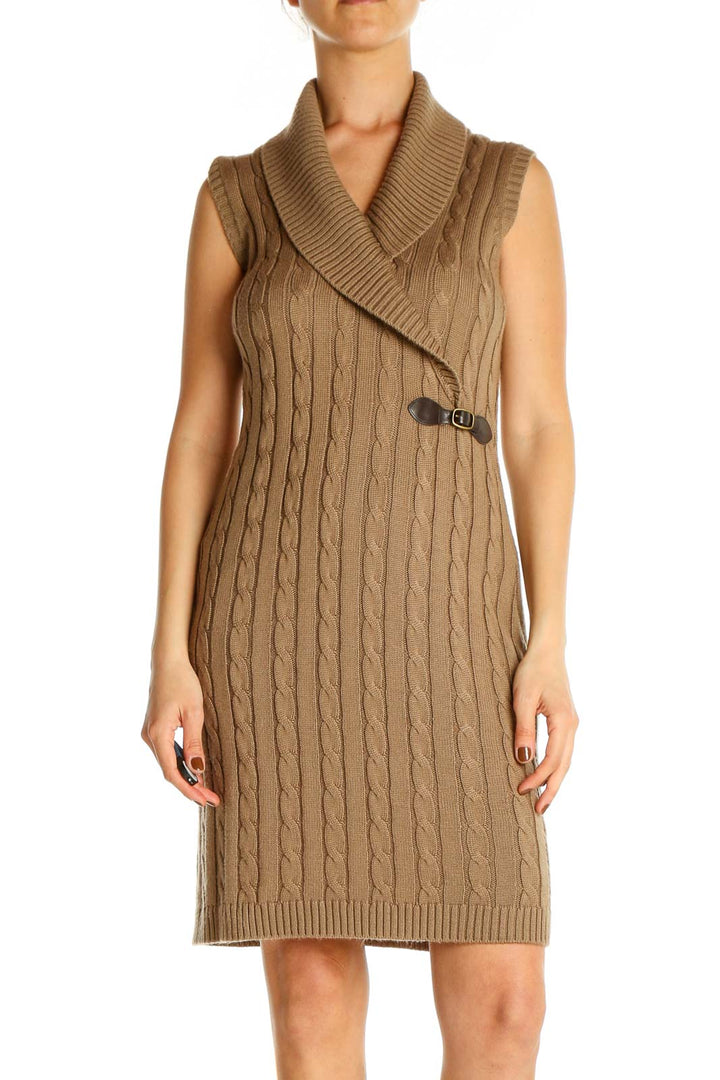 Brown Textured Day Sheath Dress