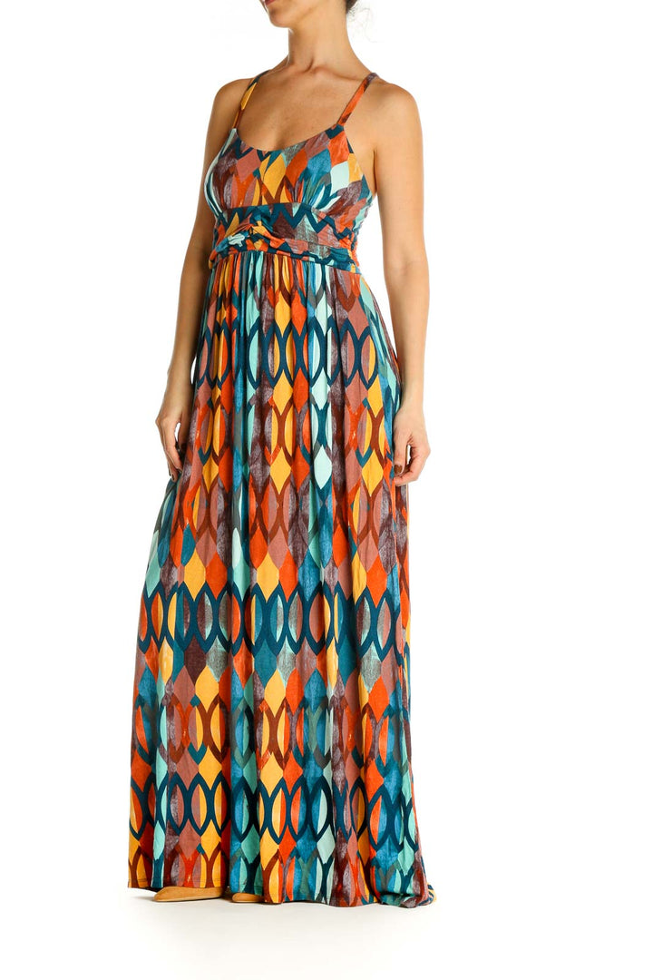 Orange Geometric Print Holiday Fit & Flare Dress