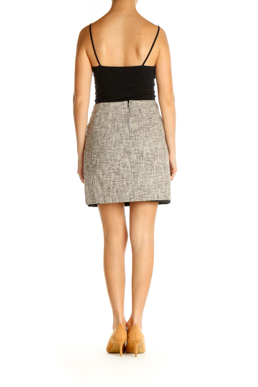 Beige Textured All Day Wear Pencil Skirt