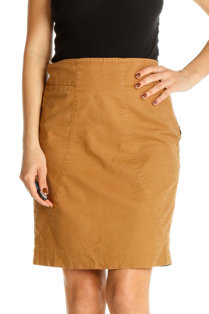 Brown Solid Party Pencil Skirt