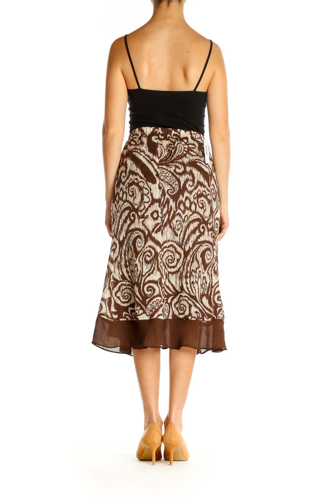 Brown Printed Brunch A-Line Skirt