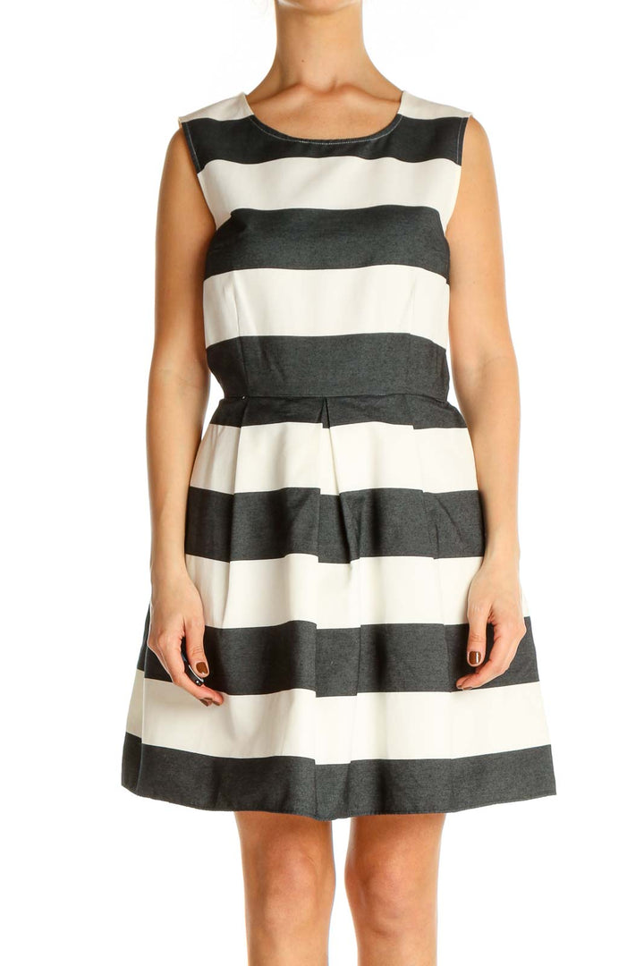 White Striped Day Fit & Flare Dress