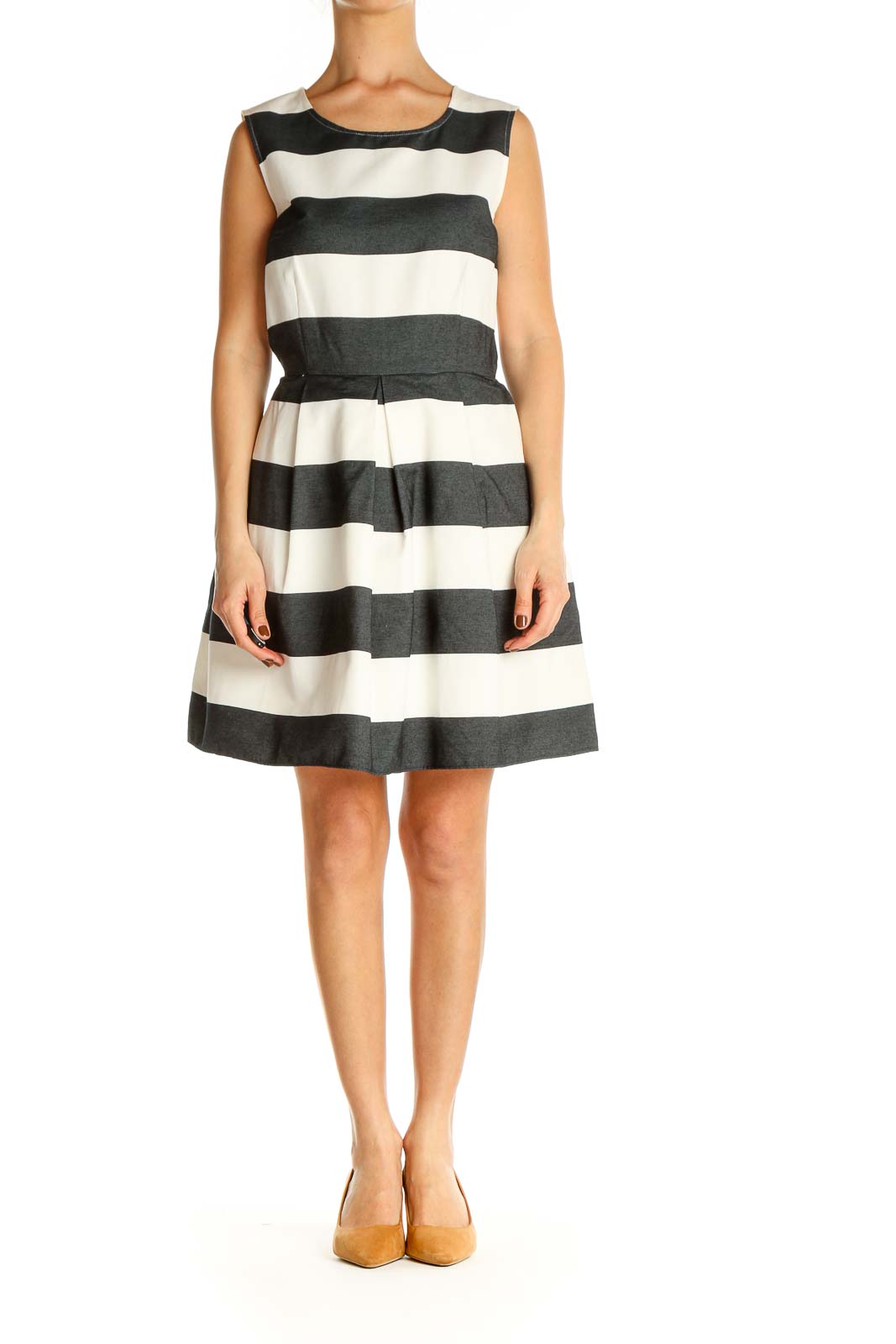 White Striped Day Fit & Flare Dress