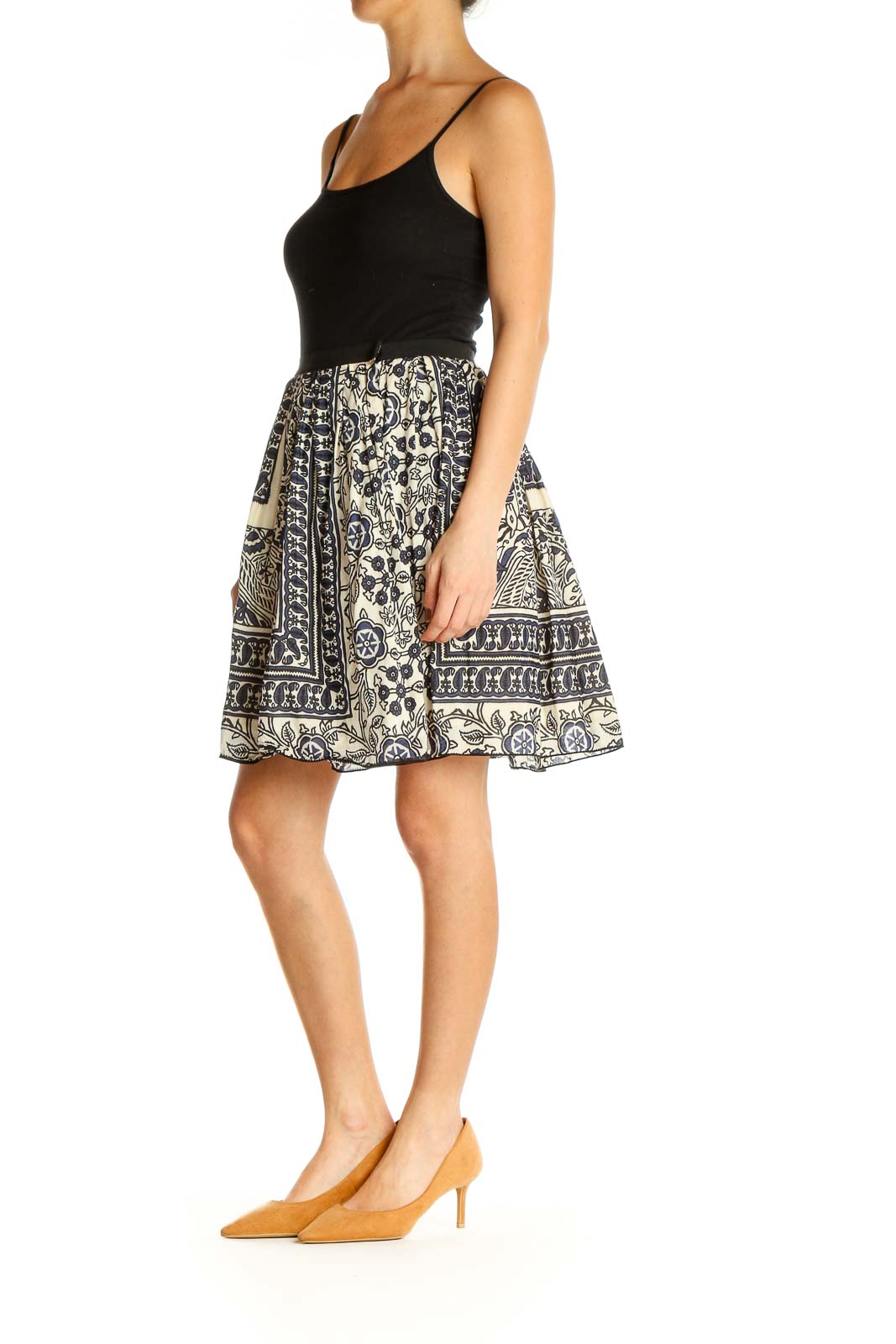 Beige Paisley Bohemian A-Line Skirt