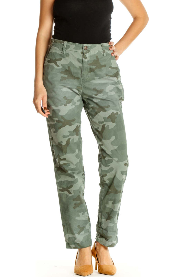 Green Camouflage Print All Day Wear Cargos Pants