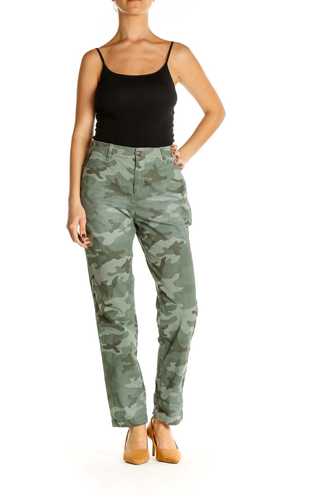 Green Camouflage Print All Day Wear Cargos Pants