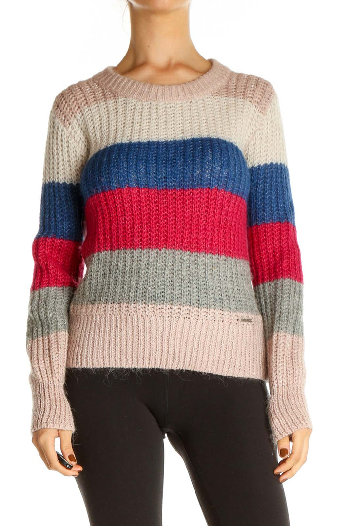 Pink Colorblock Casual Sweater