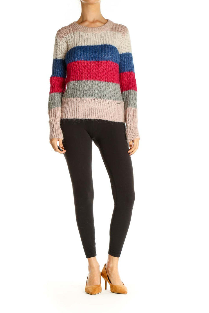 Pink Colorblock Casual Sweater