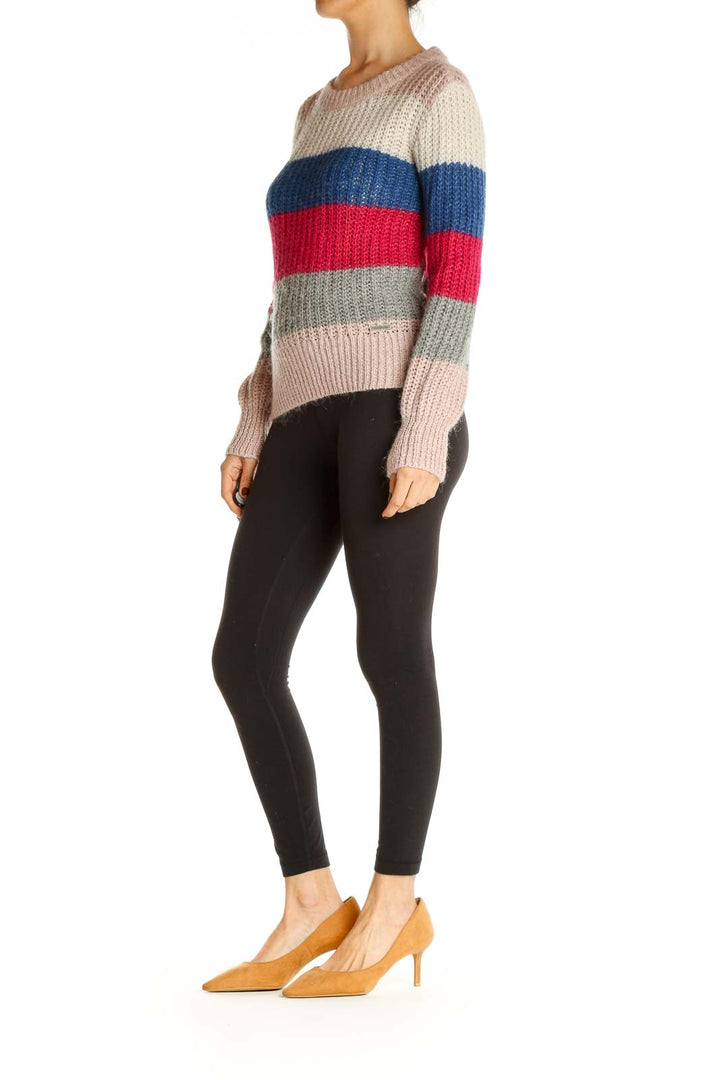 Pink Colorblock Casual Sweater