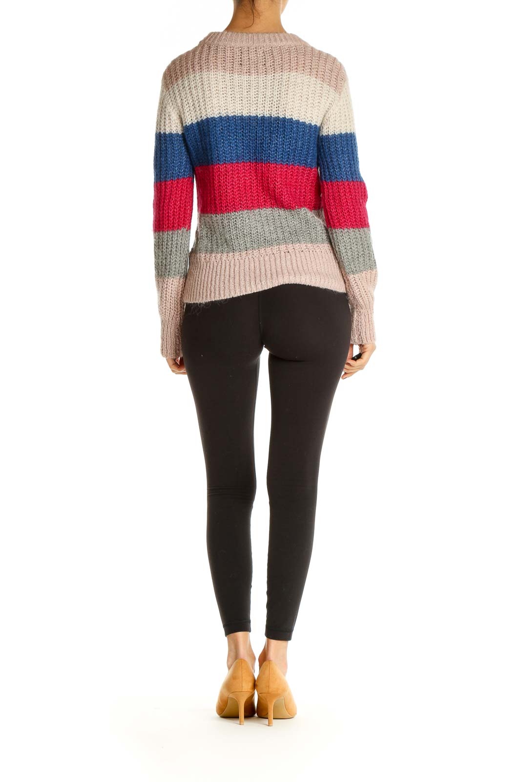 Pink Colorblock Casual Sweater