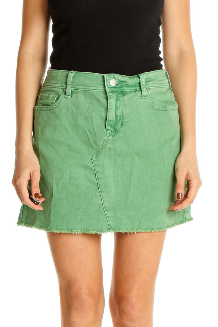 Green Solid Chic A-Line Skirt